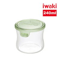 【iwaki】日本耐熱抗菌玻璃圓形微波保鮮盒240ml-綠