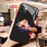 Captain Marvel Luminous Tempered Glass phone case For Apple iphone 12 11 Pro Max XS Acoustic Control Protect LED Backlight cover