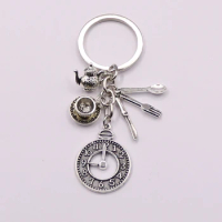 1 pcs High Quality Fashion Jewelry Alice in Wonderland Keychain, Coffee Cup Watch Teapot Spoon Key Chain, Clock Keychain