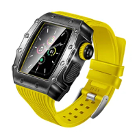 Metal watch case tempered film For Apple watch 6 5 SE 40mm 44mm Silicone strap three in one For iwatch 7 41mm 45mm Modified band