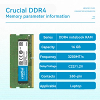 Crucial DDR4 3200MHz 16GB 32GB 8GB Laptop Memory Sodimm DDR4 RAM for Laptop Computer Dell Lenovo Asus HP Computer Memory Stick