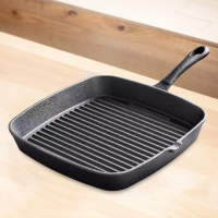 Cast Iron Household Square Stripes Frying Steak Pan Non-coated Steak Plate Non-stick Breakfast Pan T