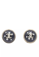 CHANEL 二手香奈兒鍍金CC樹脂仿珍珠水晶圓頂子彈頭耳環