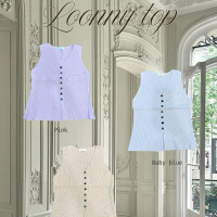 Loonny top เสื้อกล้ามพรหมผ้าร่องอย่างดี detail กระดุมหน้าผ่าหน้าเล็กน้อย สี Baby blue Pink Beige
