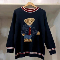Y2K Bear Cashmere Mens Women's Ralph Knit Sweater Fall Winter Casual Fashion Long Sleeve Lauren Pullover Top