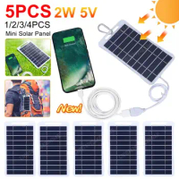 2W 5V Solar Panel Output USB Outdoor Portable Solar System Cell Phone Charger Solar Panel Battery Module Waterproof Power Bank