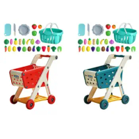 Kids Shopping Cart Trolley Set Interactive with Pretend Play Accessory Realistic Kids Pretend Grocery Cart Desk Storage Toys