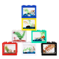 2Pcs Mini Fish Tank Ornamental Live Betta Fish Tank Aquarium Stackable Building Blocks Boxs Decoration Fish Accessories