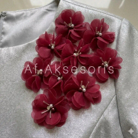 bunga solder / aplikasi bunga organza 3d / mutiara