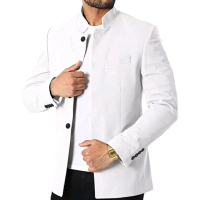 jasko Mandarin putih hitam lengan panjang kancing polos Koko Muslim Baju Dewasa Formal Simple Belah 