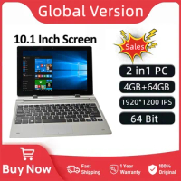 10.1 INCH 2in1 Windows 10 Tablet PC with Docking Keyboard Dual Camera 4GB RAM 64GB ROM 1920*1200 IPS Screen WIFI Quad Core