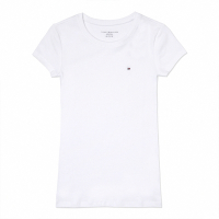 Tommy Hilfiger 熱銷圓領刺繡Logo素面短袖T恤(女)-白色
