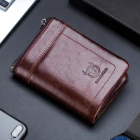 BULLCAPTAIN RFID Fashion Leather Men's Wallet Retro Short Wallet Clutch Bag Men's Zipper Wallet Card Case Coin Purse