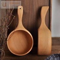 整塊木頭碗 木碗 手柄木碗 餐碗 沙拉碗 沙拉木碗 木質水瓢 實木大號碗 櫸木水瓢 木質餐具 木餐具