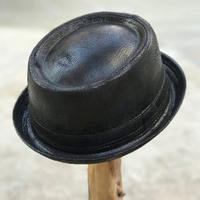 แฟชั่นหนังผู้ชาย Fedora หมวกสุภาพบุรุษแบนหมูพายหมวกสำหรับพ่อกะลาคริสตจักรแจ๊สซันหมวกบิ๊ก4ขนาด SML XL6999