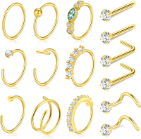 ONESING 14-21 Pcs 20G Gold Nose Rings For Women Nose Piercings Jewelry Surgical Stainless Steel Nose