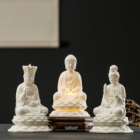 德化白瓷娑婆三圣佛像擺件禪意觀音菩薩家用供奉居家客廳玄關裝飾
