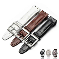 For Swatch watchband genuine leather strap 17mm 19mm high quality Alligator Pattern Leather Belt with stainless steel buckle