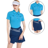 DK Ladies Short Sleeve Polo Shirt Quick Dry Sport T-shirt Women Pleated Slim Golf Short Skirt Anti-light Pencil Skort Suits