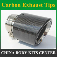 Car Carbon Fibre Glossy Exhaust System Muffler Pipe Tip Curl Universal Stainless Decorations For Akrapovic
