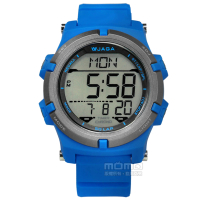 JAGA 捷卡 電子運動 倒數計時 計時碼錶 鬧鈴 日常生活防水 橡膠手錶 藍色 47mm(M1192-E)