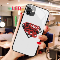 Superman Luminous Tempered Glass phone case For Apple iphone 12 11 Pro Max XS mini Popular Fall Protection LED Backlight cover