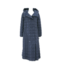 MARELLA NATALIA 絎縫方格深藍色立領連帽羽絨外套 大衣