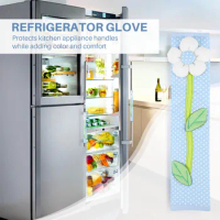 2PCS Pastoral Flower Polka Dot Door/Refrigerator Handle Cover Fridge Door Handle Gloves Home Decor Kitchen Accessories Blue