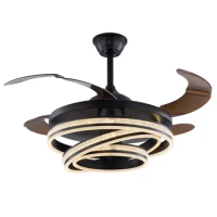 42 Inch Retractable LED Ceiling Fan Light W/ Remote Chandelier Lamp 3-Color Black Timing Ceiling Fan Smart LED for Home Decor
