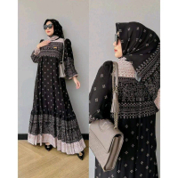 Set gamis hijab denada homedress gamis hitam wanita jumbo rayon include kerudung