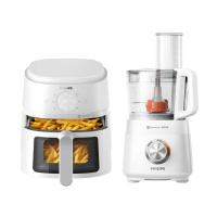 【Philips 飛利浦】星樂視透視海星氣炸鍋4.2L+廚神料理機(NA221-白+HR7510)