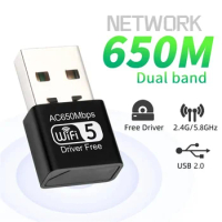 650Mbps USB Wifi Adapter Dual Band 2.4G/5.8Ghz Network Card 600Mbps Ethernet WIFI Lan Adapter Dongle Wireless Wi-Fi Receiver