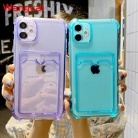 Case For iPhone 12 11 Pro Max Mini XS Max X 8 Plus 7 Plus SE 2020 Cover Transparent Anti-fall Shockproof Soft Card Wallet Case