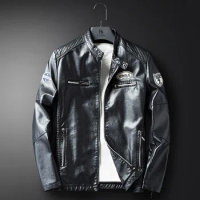 Autumn and winter new leather clothing youth PU leather motorcycle flight jacket casual men plus suede leather jacket