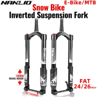 NanLio Inverted Fork Thru Axle 150*15mm 20 24 26inch SnowBike MTB E-bike 26*5.0 Fat Tire Bike Suspension Shock Absorber Fat Fork