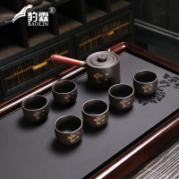 刻金紫砂茶具中式功夫茶具套裝家用會客茶藝工具泡茶蓋碗茶具套裝