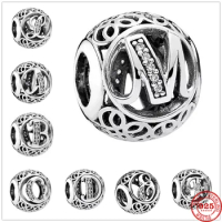 Round 925 Sterling Silver Metal Beads 26 Letters Charm fit Original Pendant charms silver 925 Bracelet Bangle DIY Women Jewelry