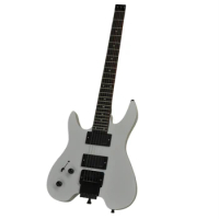 Factory Custom Headless White Left Handed Electric Guitar with Tremolo Bridge,Offer Customize