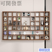 可開發票-【免運】實木格子架墻上置物架壁掛收納櫃茶壺茶盃手辦展示架多寶閣博古架AA0710