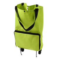 Polyester Portable Handy Foldable Bag Wheel Shopping Trolley Green