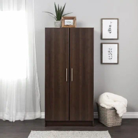 Wardrobe closet with rails and shelves, simple 2 door closet portable closet 21" deep x 32" wide x 65" high, espresso