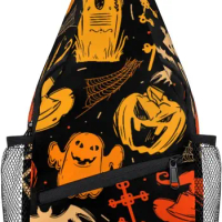 Pumpkin Sling Bag for Women Men Boo Crossbody Backpack Halloween Ghost Shoulder Bag Chest Sling Backpack Chest Bag