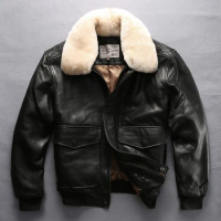 Men's leather coat imported sheep skin American loose short lapel flight suit leather jacket jacket men Winter men's leather