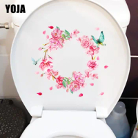 YOJA 22.3X20.4CM Beautiful Watercolor Wreath Girl Bedroom Wall Sticker Cute Butterfly Toilet Decor T1-2223