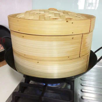Chinese Commercial Food Bamboo Steamer Large Bambinos Steamer Household Buns Mandoo Leaf Rice Cage Cover Lid Cookware 40cm 45cm