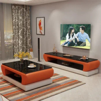 Stand Floor Natural Glass Top Leather TV Stand Modern Living Room Led Monitor Stand Tv Cabinet Mesa Home Furniture