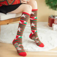 2023 Women's Christmas Socks Party Coral velvet Santa Claus Tree Snowflake Home socks Diagonal Striped Socks New Year Fun Soken