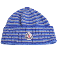 MONCLER 經典品牌圖騰羊毛漸層橫紋造型毛帽(藍色系)