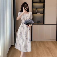 Temperament Button Vintage Ink Print Skirt New Chinese Style Cheongsam Jacquard Dress
