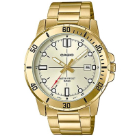 【CASIO 卡西歐】超清晰防水50米日期顯示不鏽鋼指針錶-金色X白面(MTP-VD01G-9E)